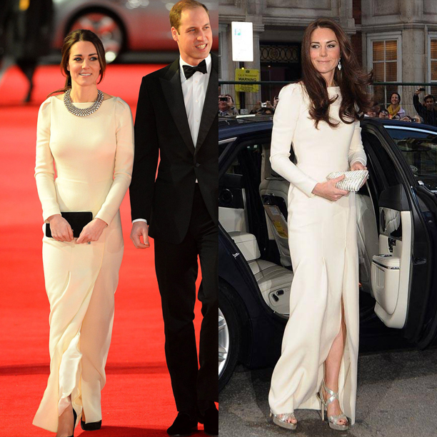 Dress: Rolan Mouret; This cream Roland Mouret gown saw two outings, a year apart. At the London’s Claridges, 2012 and Premiere of Mandela: Long Walk to Freedom, 2013