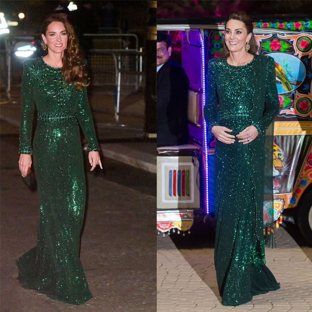 Dress: Jenny Packham; Clearly a red-carpet favorite, the Duchess made another iconic sustainable choice by re-wearing this glittering Jenny Packham gown. She wore it for her Pakistan tour, 2019 and at the Royal Variety Show, 2021