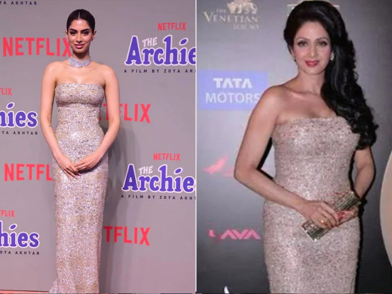 (L) Khushi Kapoor at the Archie’s premiere. ( R) Sridevi at an awards function in 2013.