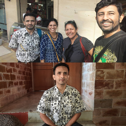 Faheem rewearing his Baatik shirt while with Eisha and friends in 2016