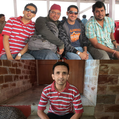 Faheem rewearing his red stripped t-shirt to Elepahanta caves in 2010